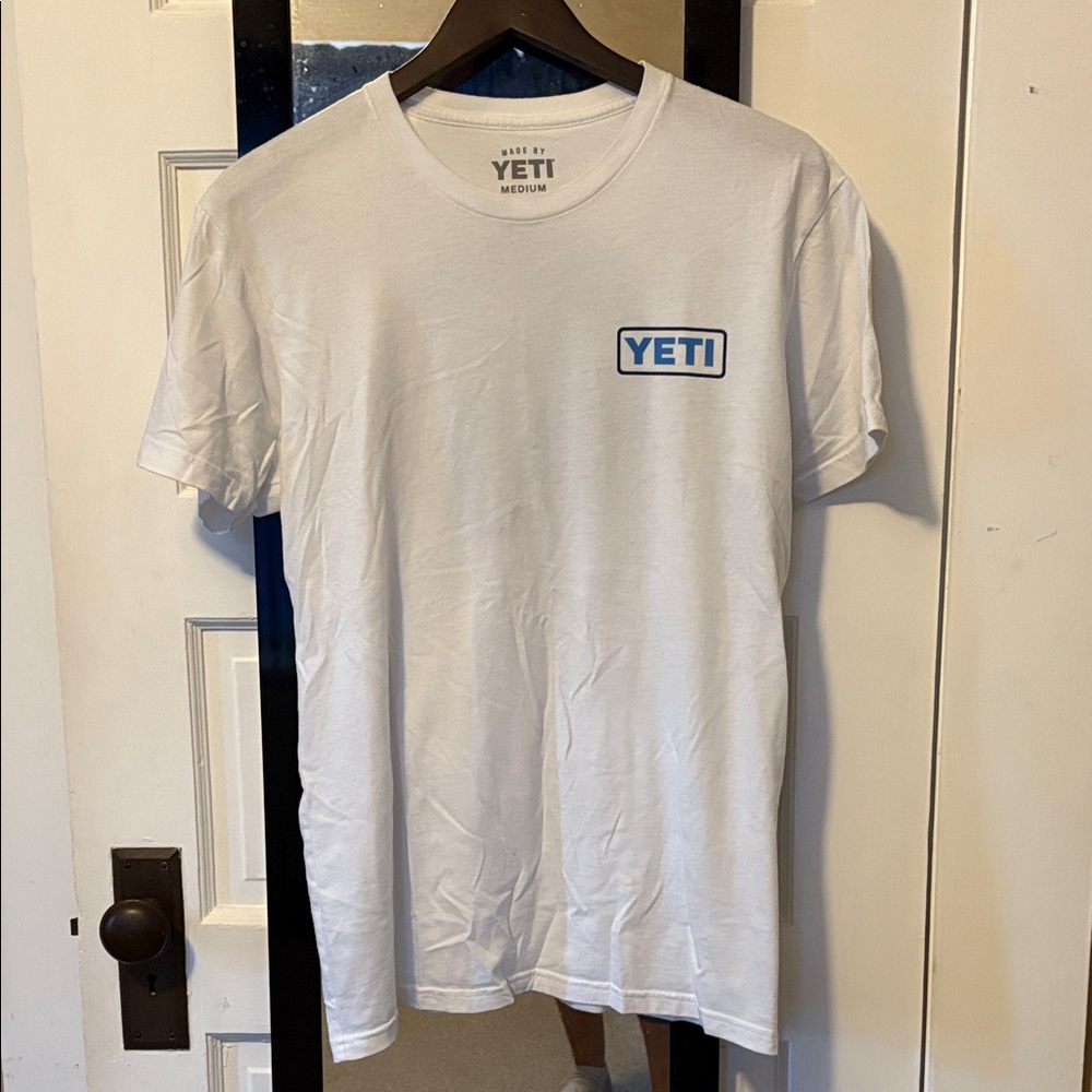 Yeti White and Blue Logo Short Sleeve Tee